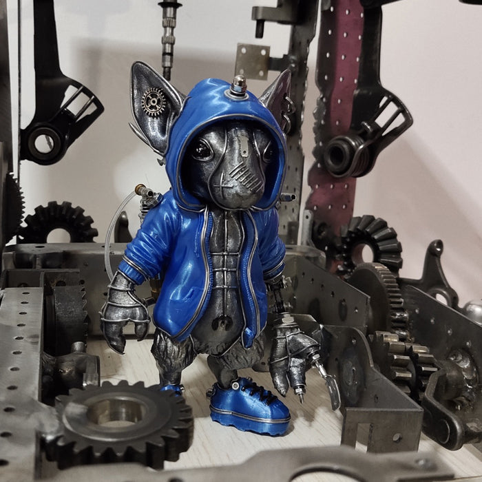 3D Metal Steampunk Mouse with Blue Jacket Animal Sculpture Model Assembled