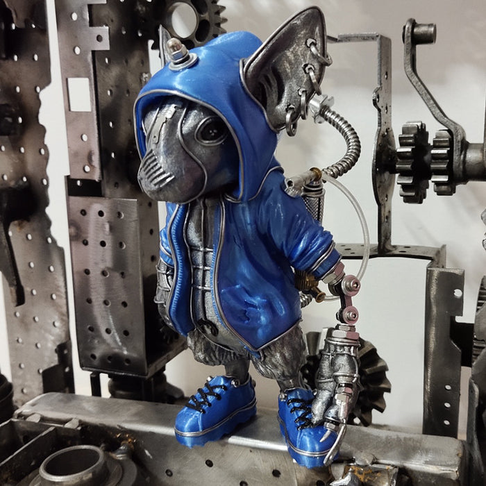 3D Metal Steampunk Mouse with Blue Jacket Animal Sculpture Model Assembled
