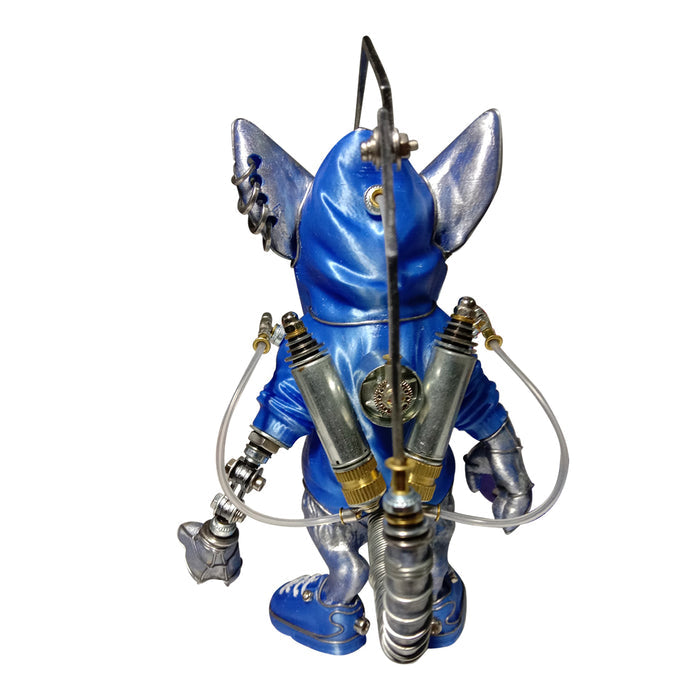 3D Metal Steampunk Mouse with Blue Jacket Animal Sculpture Model Assembled