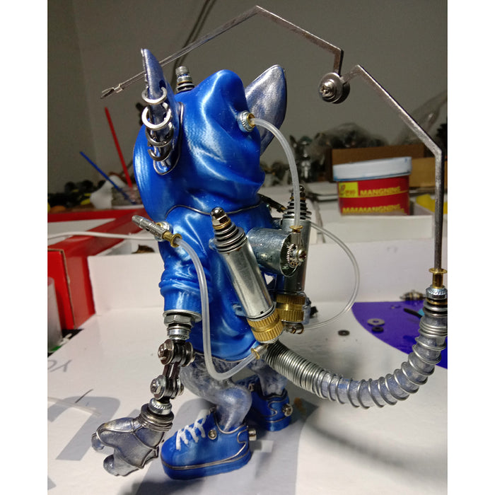 3D Metal Steampunk Mouse with Blue Jacket Animal Sculpture Model Assembled