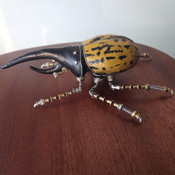 3D Metal Yellow Dynastes Beetles Steampunk Bug Model Kit Handmade