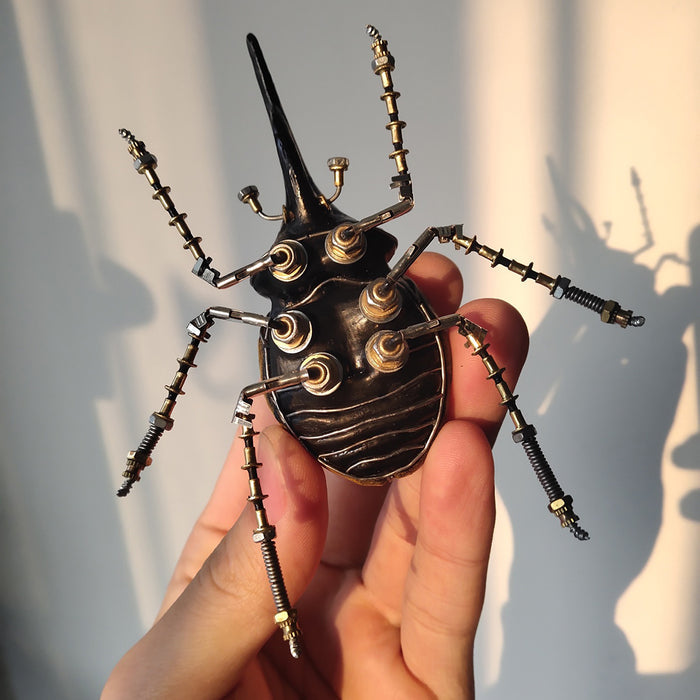 3D Metal Yellow Dynastes Beetles Steampunk Bug Model Kit Handmade