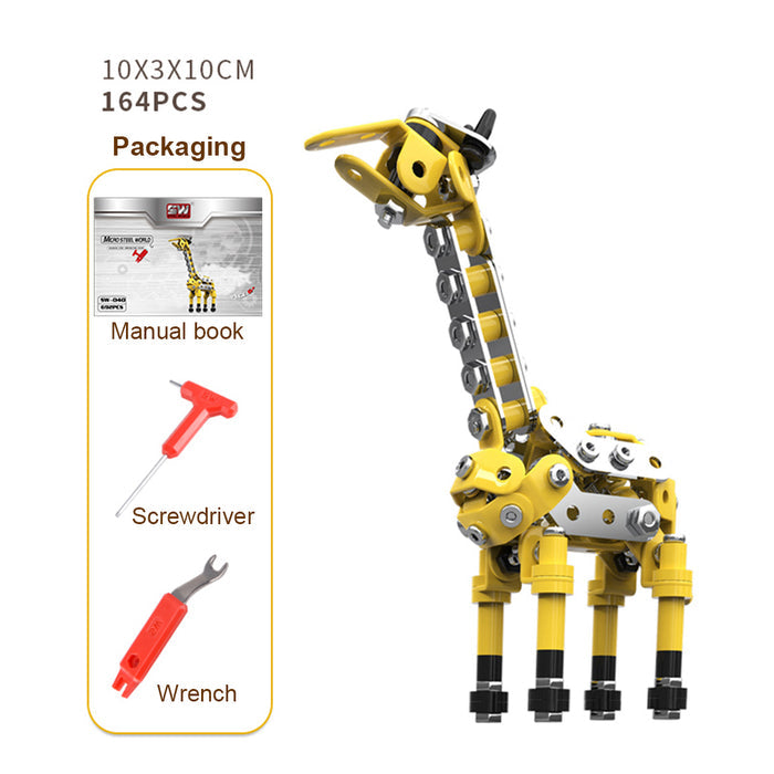 3Pcs/ Set DIY Metal Flamingo Giraffe Crocodile Toy Animal Model Set