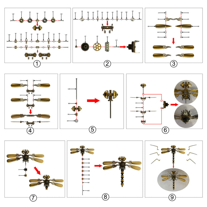 3pcs/Set Tiny Metal Steampunk Bugs Model Kit DIY Toy