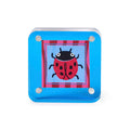 Small blue square acrylic frame with a ladybug design insert, on a white background.