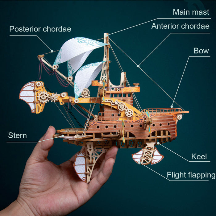 4pcs/ Set DIY Fantasy Steampunk Spaceship 3D Wooden Puzzle Toy