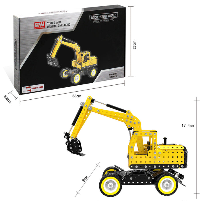 502Pcs Excavator Shape DIY Stainless Steel Metal Building Block Kit Educational Steam Stem Toys