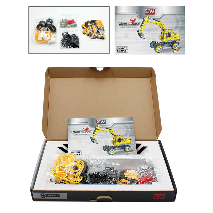 502Pcs Excavator Shape DIY Stainless Steel Metal Building Block Kit Educational Steam Stem Toys