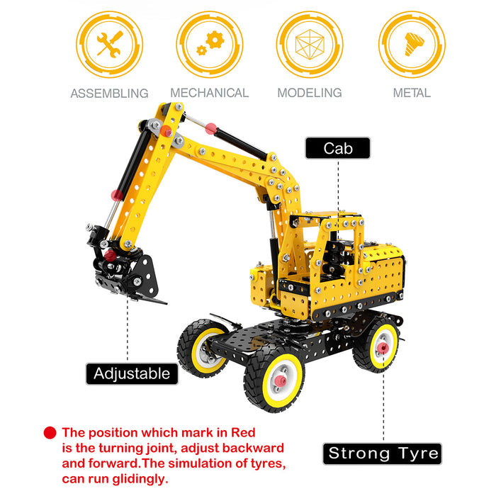 502Pcs Excavator Shape DIY Stainless Steel Metal Building Block Kit Educational Steam Stem Toys