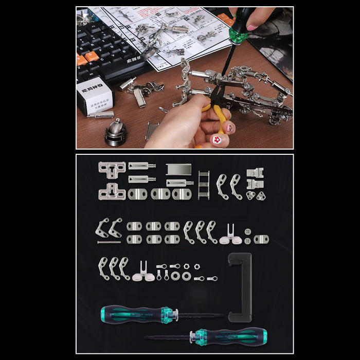 673PCS+ Explorer Mecha X-7 3D Metal Assembly DIY Kit Phone Holder 2-in-1