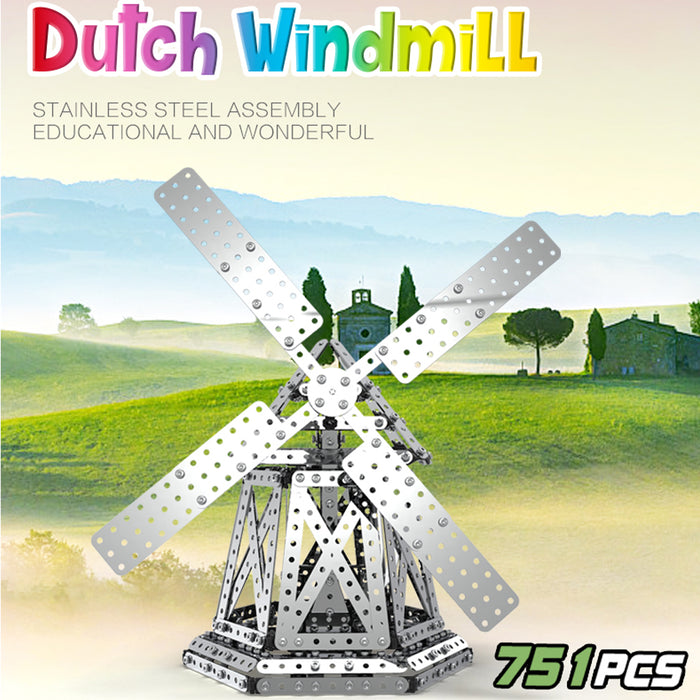 751Pcs Windmill Assembly Kit DIY Stainless Steel Screw Puzzle Model Kit Kids Toy