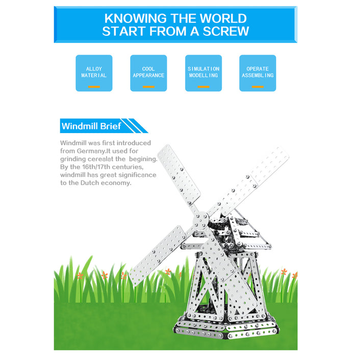 751Pcs Windmill Assembly Kit DIY Stainless Steel Screw Puzzle Model Kit Kids Toy