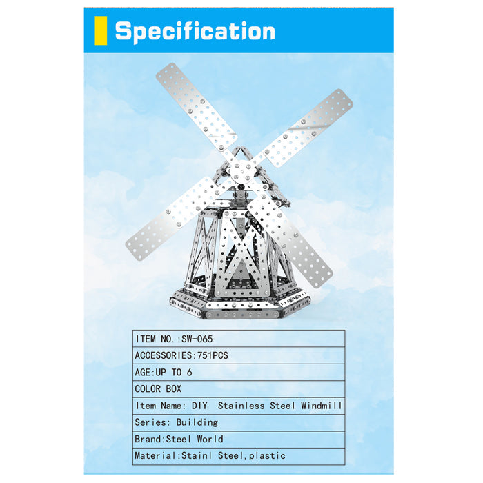 751Pcs Windmill Assembly Kit DIY Stainless Steel Screw Puzzle Model Kit Kids Toy
