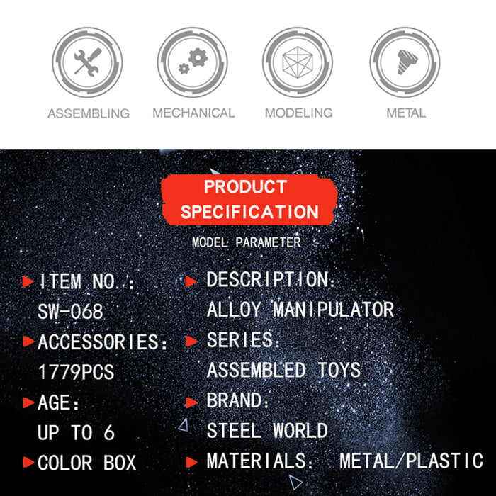 822Pcs Alloy Manipulator Assembly Model DIY Metal Screw Puzzle Kit Adults Kids Toys
