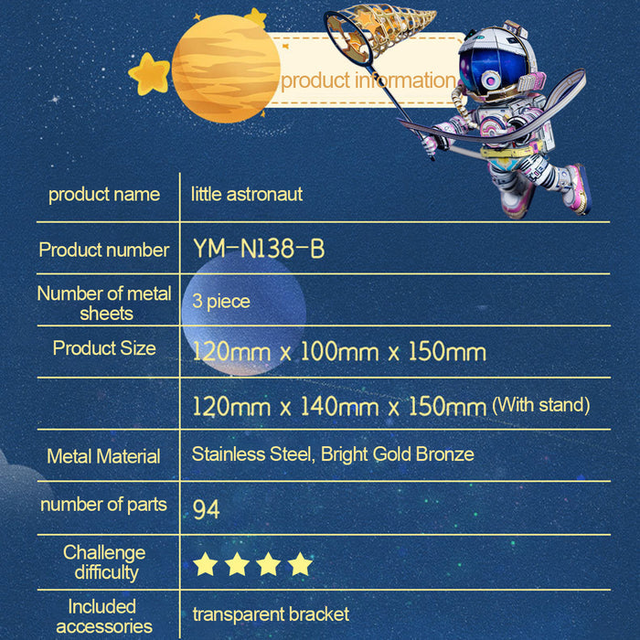 94PCS MY Little Astronaut Tiangong Rover 3D Puzzle Metal Assembly Model Rocket Toy