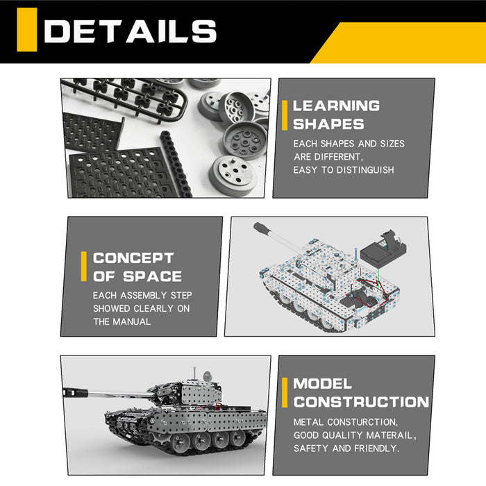 952Pcs DIY 3D Metal Assembly RC Military Tank Kit Model Toy