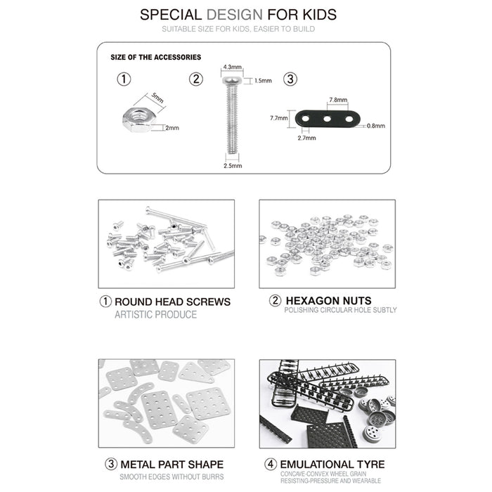 952Pcs DIY 3D Metal Assembly RC Military Tank Kit Model Toy