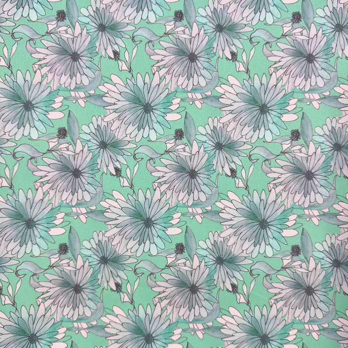 This printed WPCotton features daisy flowers in hues of mint.