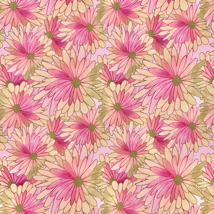 This printed WPCotton features daisy flowers in shades of pink, peach, and a hint of green.