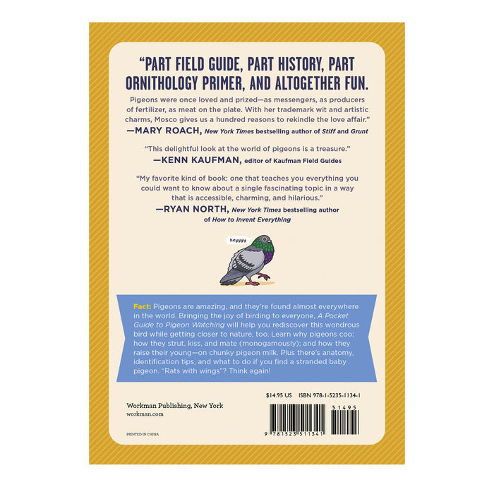 workman a pocket guide to pigeon watching softcover book back cover with an illustration of a pigeon