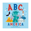 Book cover of 'ABCs of America' with colorful illustrations on a blue background.