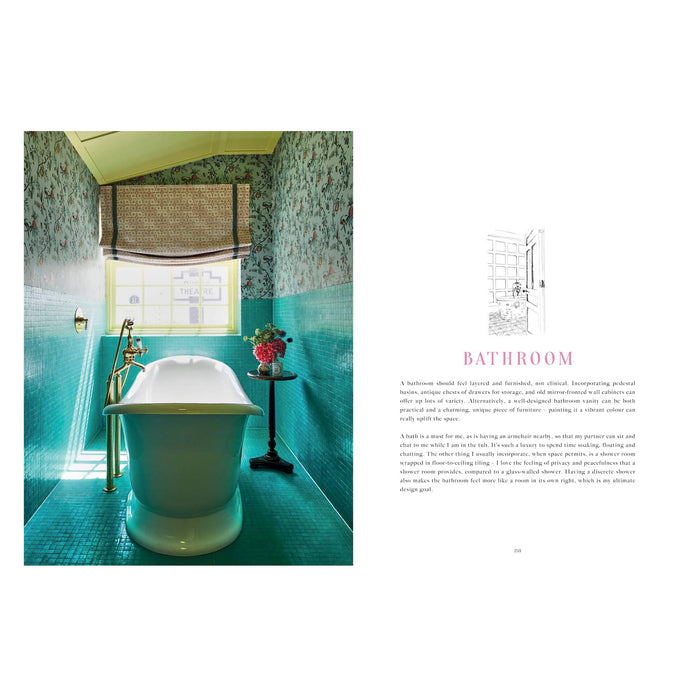 Bathroom interior with a bathtub, window, and decorative elements.