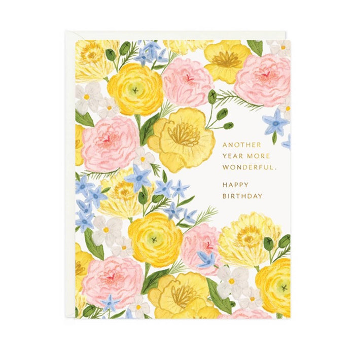 "Another Year More Wonderful" Floral Birthday Greeting Card