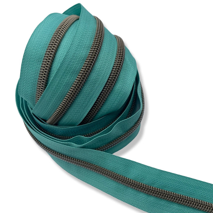 Aquamarine | #5 Antique Gold Zipper by the Yard - 3 Yard Singles