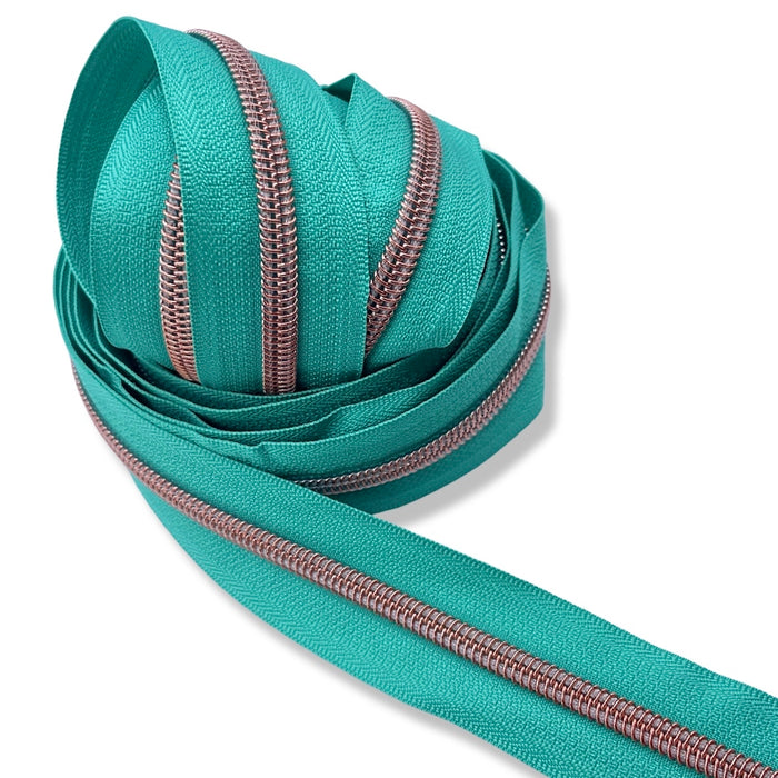 Aquamarine | #5 Rose Gold Zipper by the Yard - 3 Yard Singles
