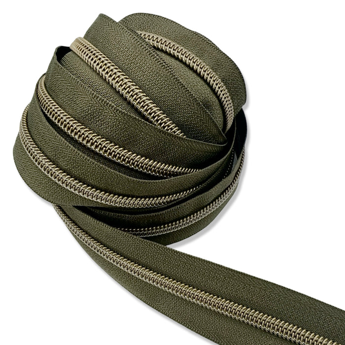 Army Green | #5 Antique Gold Zipper by the Yard - 3 Yard Singles