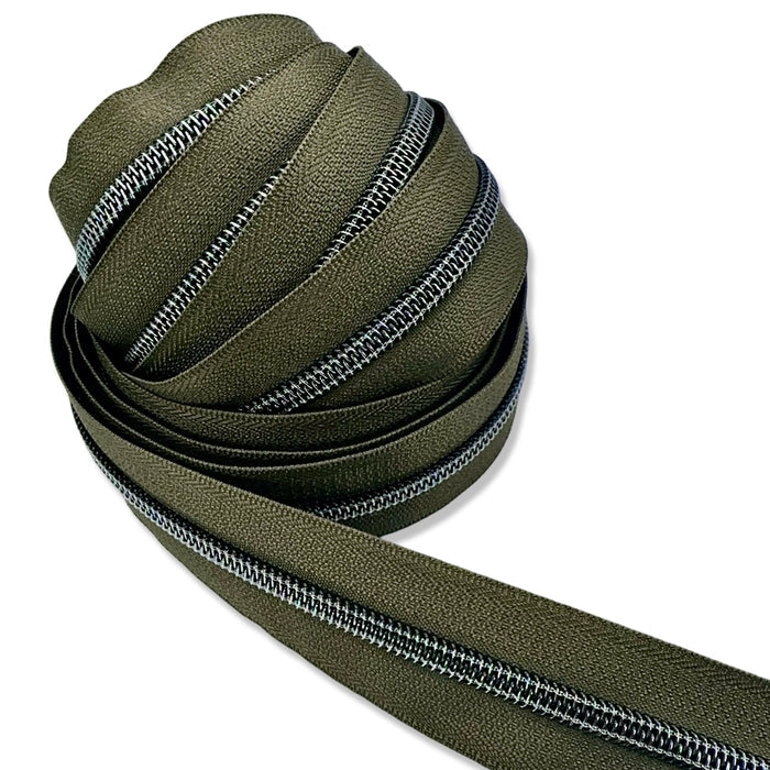 Army Green | #5 Midnight Rainbow Zipper by the Yard - 3 Yard Singles