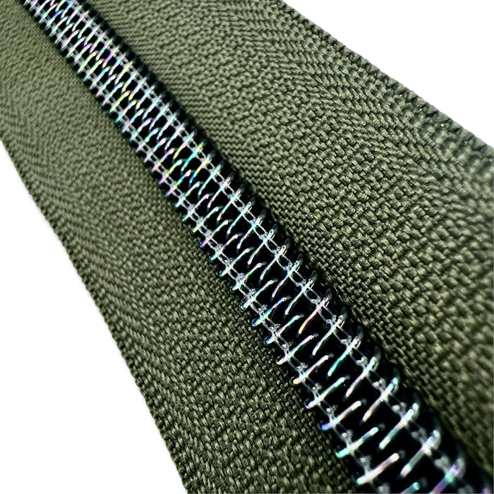 Army Green | #5 Midnight Rainbow Zipper by the Yard - 3 Yard Singles
