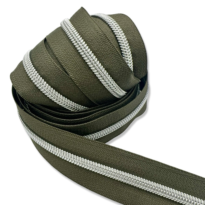 Army Green | #5 Nickel Zipper by the Yard - 3 Yard Singles