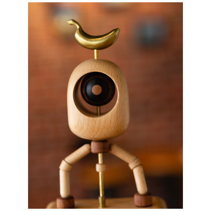 Automata Creative Cartoon Banana One Eye Monster Music Box Wooden Hand Cranked Musical Box