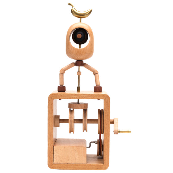 Automata Creative Cartoon Banana One Eye Monster Music Box Wooden Hand Cranked Musical Box
