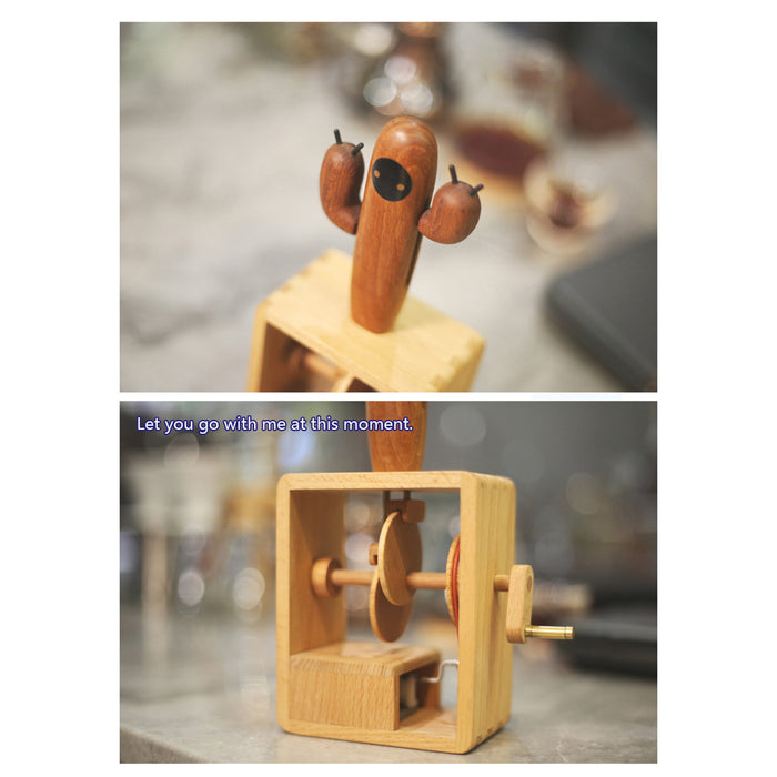 Automata Creative Gift for Girl Cactus Music Box Handmade Wooden Dynamic Hand Cranked Musical Box