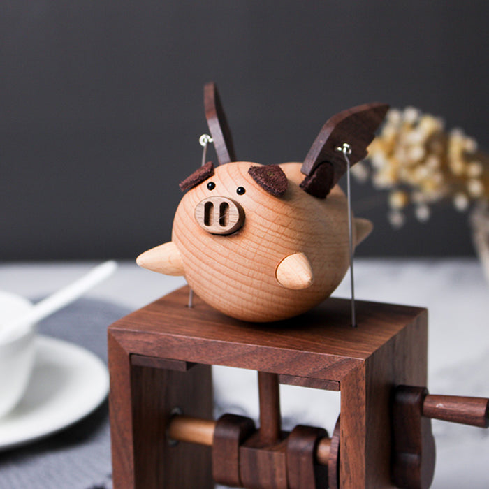 Automata Creative Music Box Cute Flying Pig Wooden Dynamic Musical Box Gift for Girls