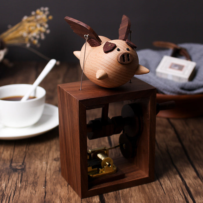 Automata Creative Music Box Cute Flying Pig Wooden Dynamic Musical Box Gift for Girls