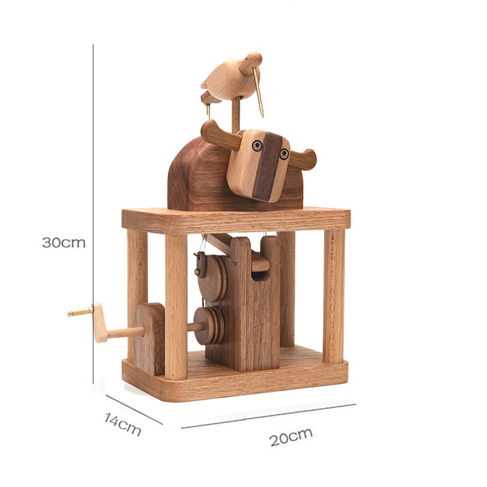 Automata Cute Animal Music Box Wooden Cow and Bird Musical Box for Home Decor