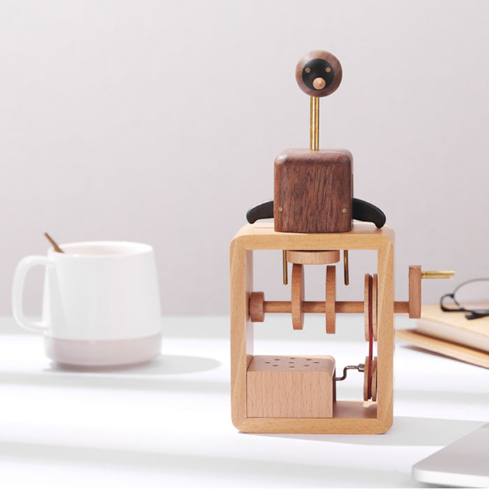 Automata Lover Creative Gift Wooden Music Box Cute Dynamic Birds Hand-cranked Music Box - Beige