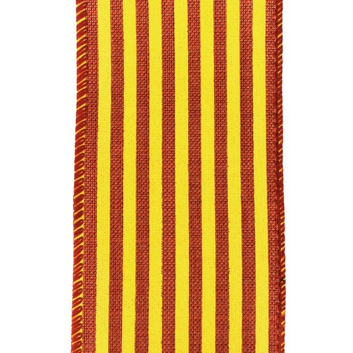 Autumn Cabana Stripes Faux Linen Wired Ribbon, 2-1/2-Inch, 10-Yard - Dark Orange/Yellow