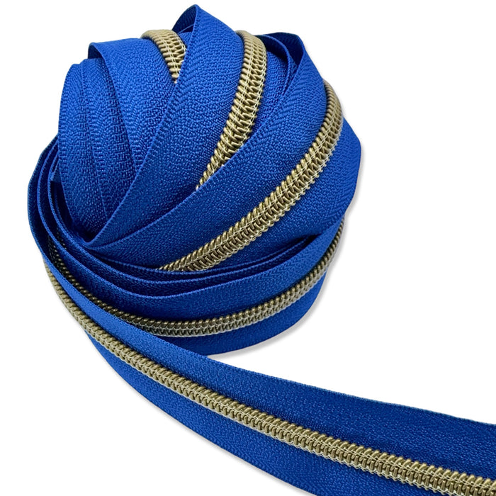 Azul Profundo | #5 Antique Gold Zipper by the Yard - 3 Yard Singles