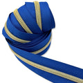 This zipper tape is in a standard bright shade of blue.