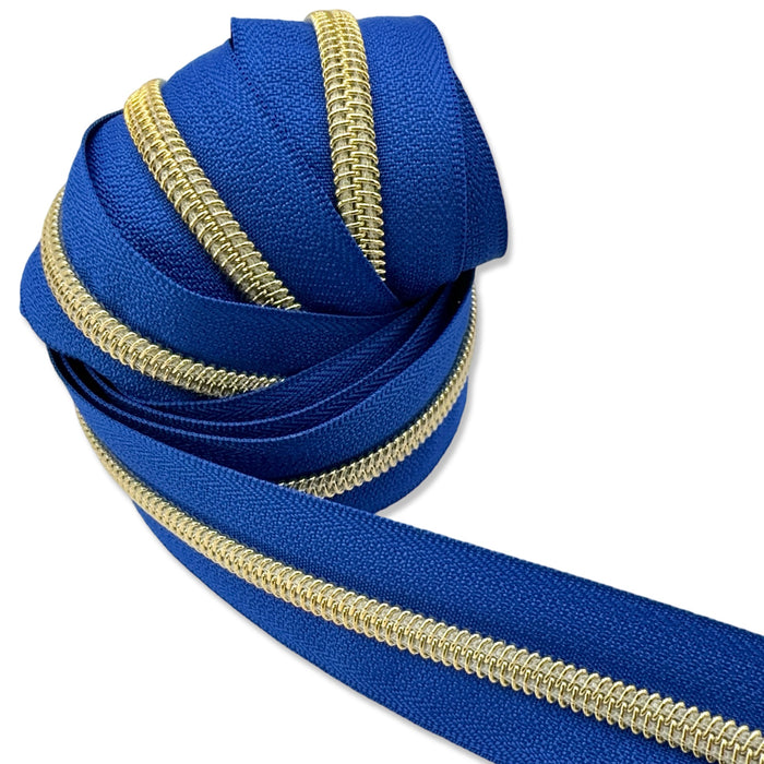This zipper tape is in a standard bright shade of blue.