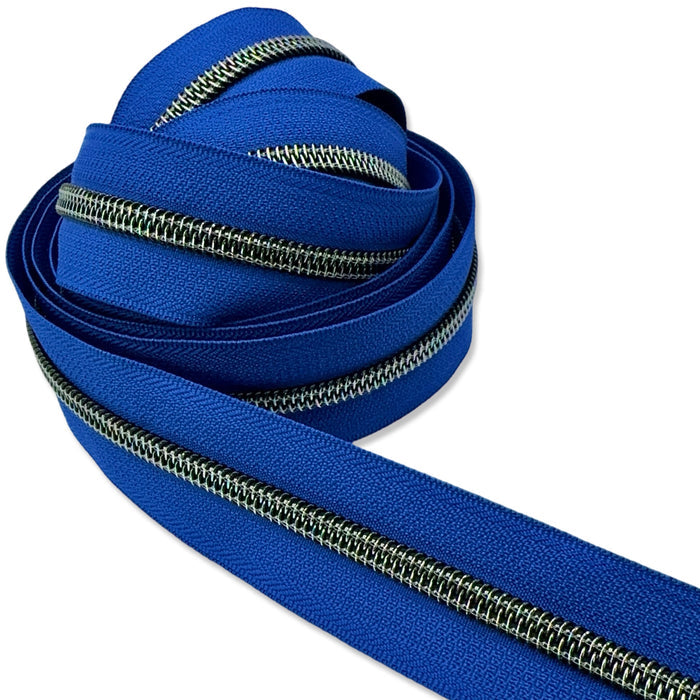 This zipper tape is in a standard bright shade of blue.