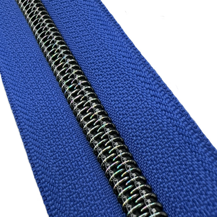 This zipper tape is in a standard bright shade of blue.