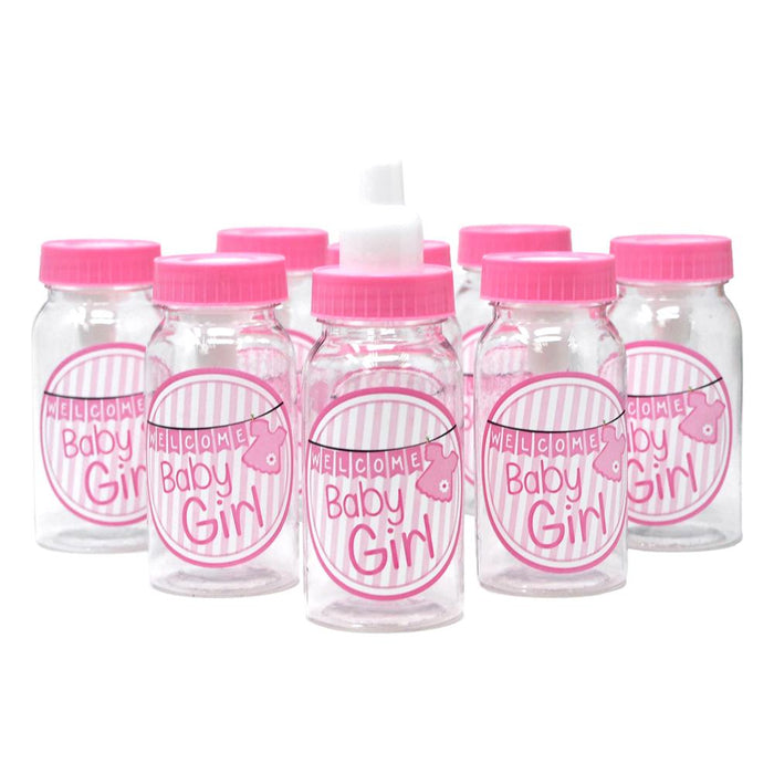 Baby Girl Clothesline Plastic Baby Milk Bottle Favors, Pink, 4-1/2-Inch, 8-Count