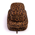 Set of 2 recycled nylon packing cubes with leopard print on a white background.
