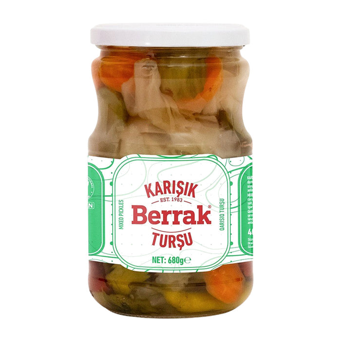 Berrak Mixed Pickles bring together a colorful selection of traditional Turkish vegetables in one flavorful jar.