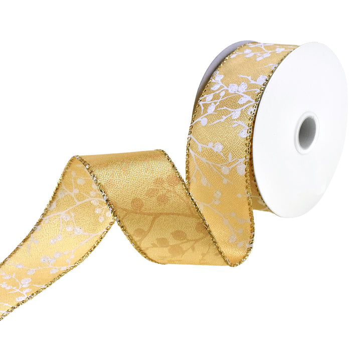 Berry Branch Silhouette Wired Ribbon, 1-1/2-Inch, 10-Yard - Gold